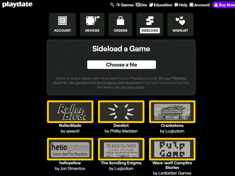 Playdate sideloading par outil de glisser-déposer