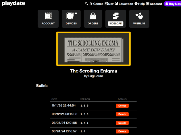 Playdate sideloading versioning