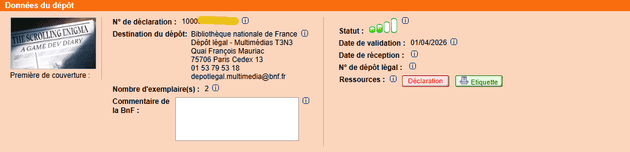 Dépot légal BNF : Statut du dépôt