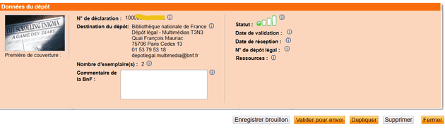 Dépot légal BNF : Récapitulatif