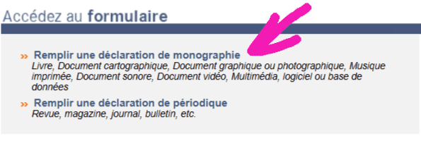 Dépot légal BNF : Création d'une nouvelle déclaration